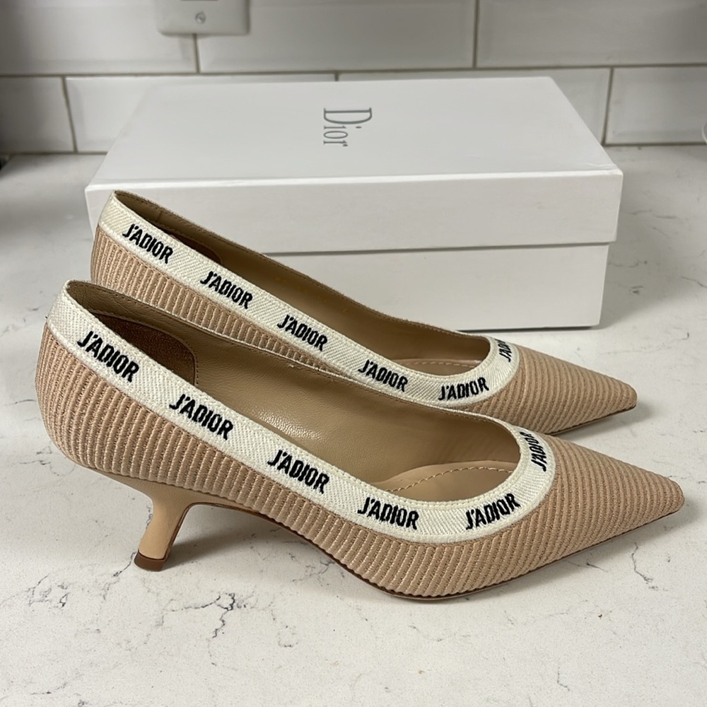 Dior Fabric & Ribbon Embroidered J'Adior Pumps 39 Aprioct Line - Picture 17 of 17